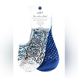 LOFT Cat and Dot Patterned No-Show Socks - Blue and Gray